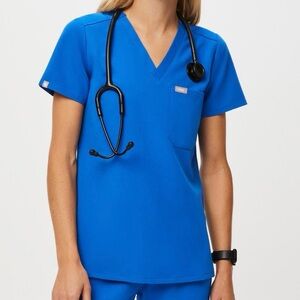 Figs Womens 1 Pocket Catarina Scrub Top in Royal Blue Size Large